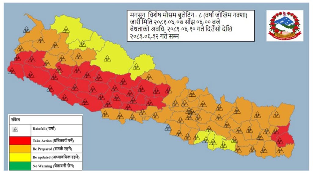 आजबाट मनसुन सक्रिय, आउँदो १२ गते सम्म मौसम बदली हुने अनुमान 